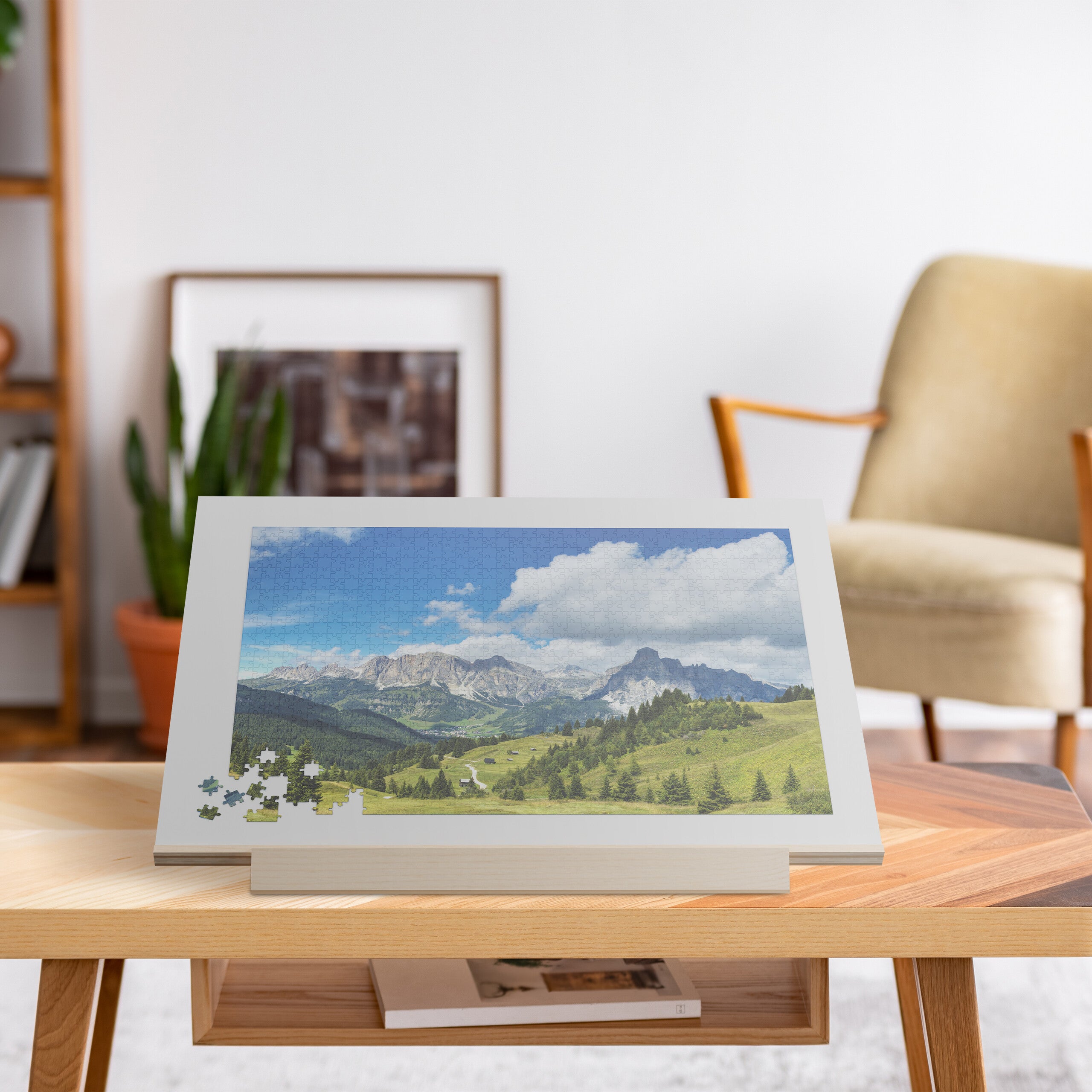 Plateau pour puzzle allant jusqu'à 1 000 pièces, ergonomique, 2 tiroirs, bois de pin, nature et gris, Relaxdays - 2