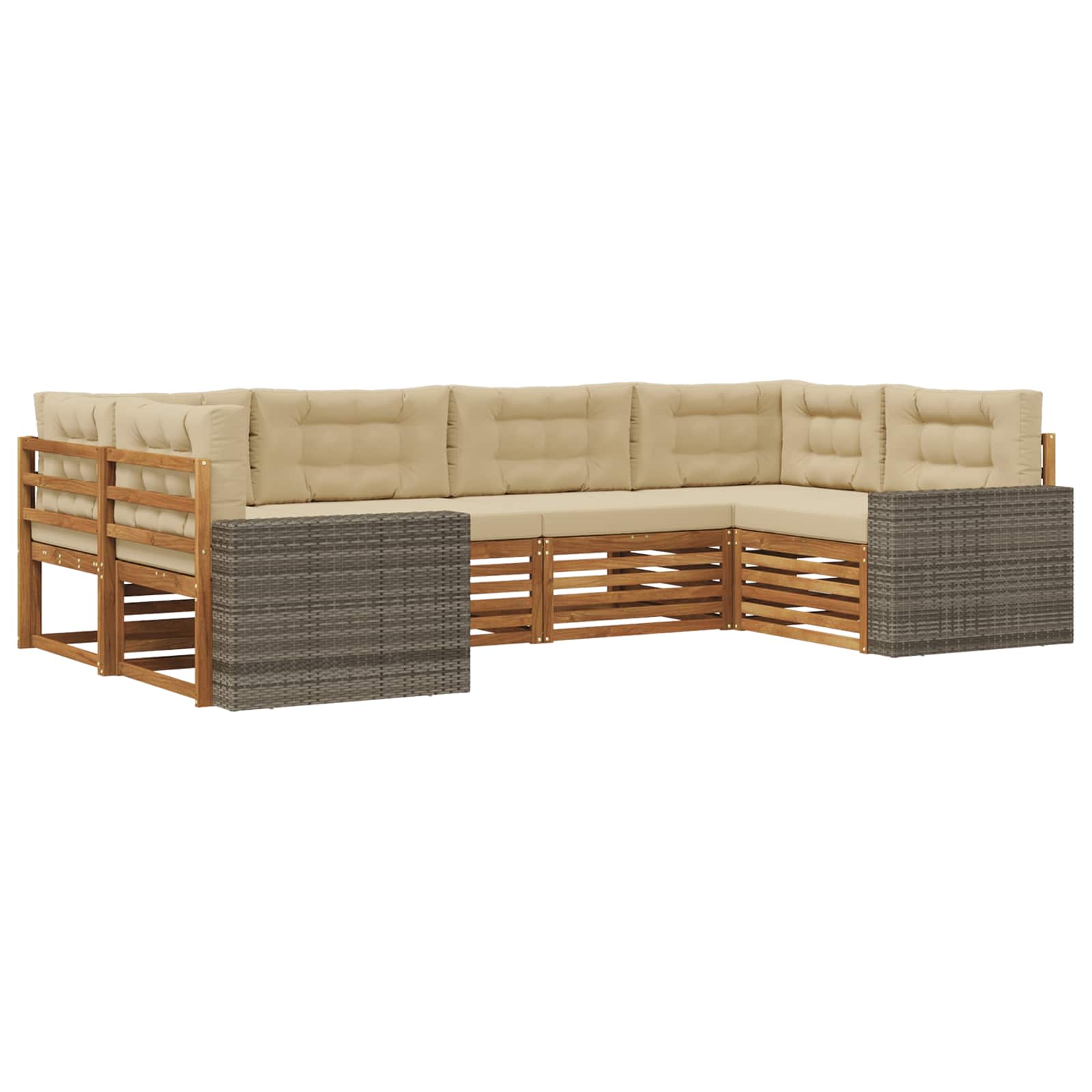 Ensemble de canapés d'extérieur, 6 pièces, naturel et beige, pour la terrasse - 2