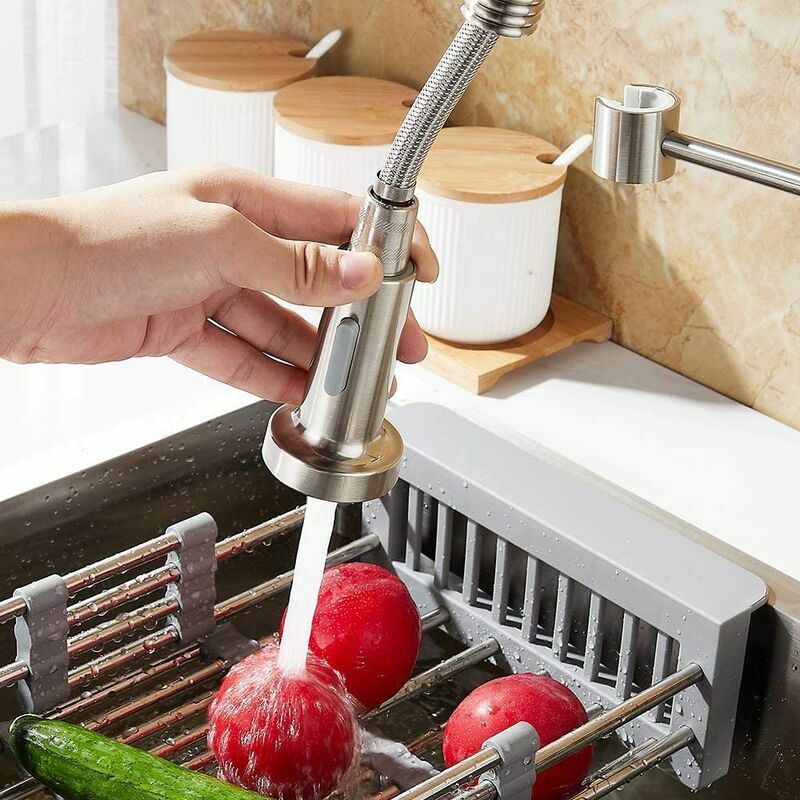 Robinet Cuisine avec Douchette Pivotant à 360° Robinet Cuisine à Ressort 2 Modes de Pulvérisation avec Tuyaux Mitigeur Monocommande (Argent) - 4