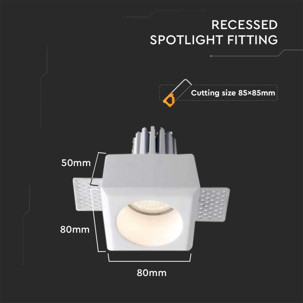 Portafaretto LED da Incasso Quadrato GU10 Corpo in Gesso Bianco - 3