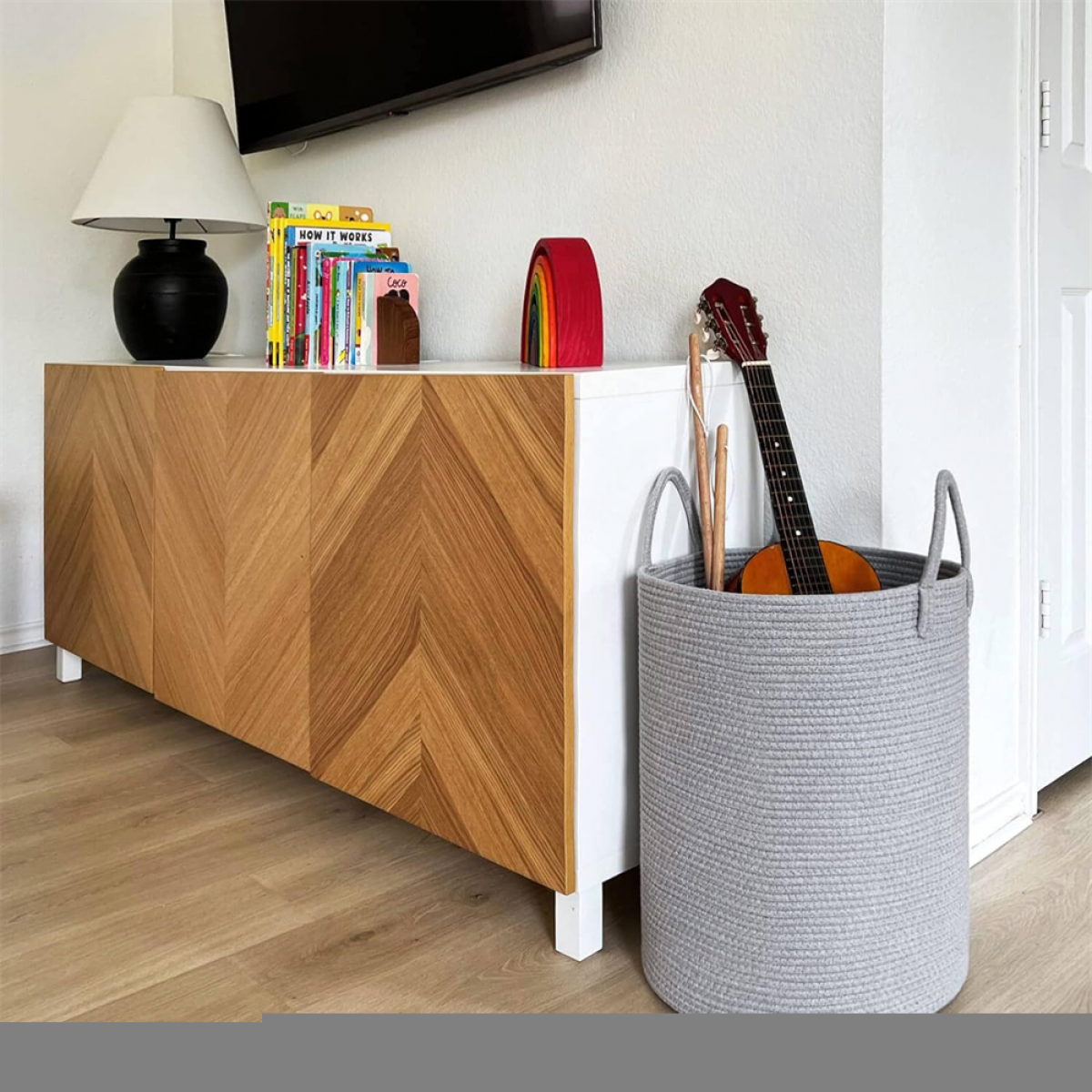 Gruby kosz na pranie, może przechowywać ubrania, koce, zabawki, ręczniki, odpowiedni do pokoju dziecięcego, pralni