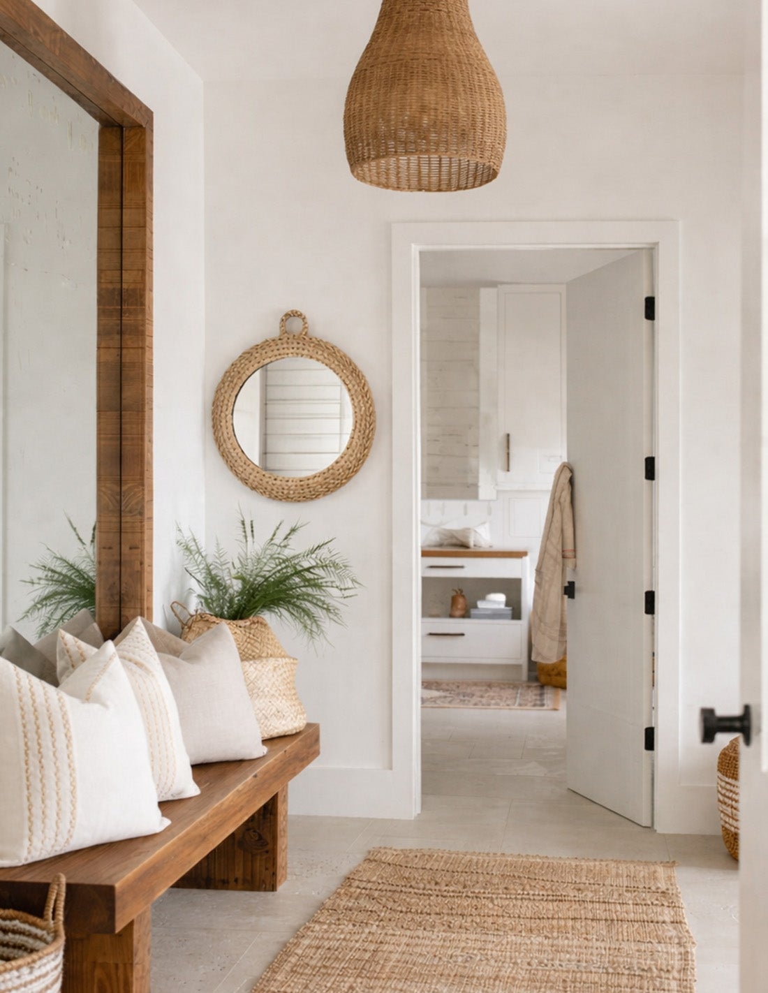 Espelho Decorativo de Parede Esparto com Fibras Naturais – Espelho Redondo Vintage | Pequeno (sem franjas) - 8