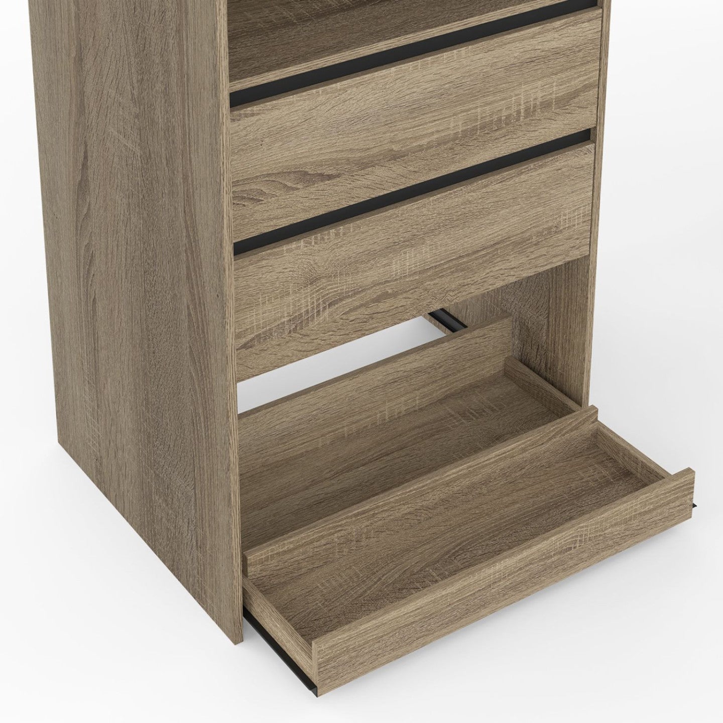 Dressing double XXL MERYL 220 cm avec porte pantalons + étagères + tiroirs + rangements à chaussures hêtre et noir - 5