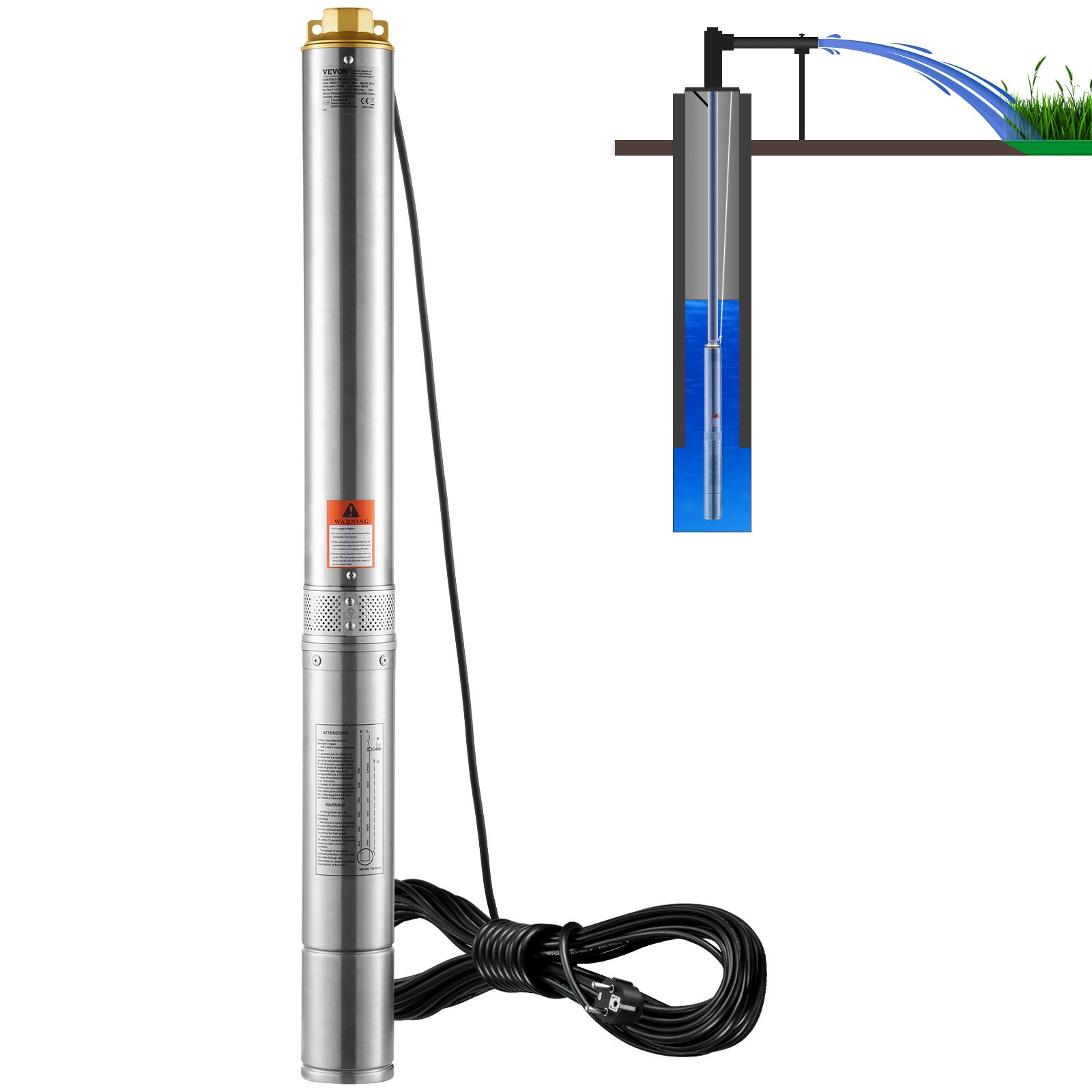 Pompa głębinowa pompa wodna ze stali nierdzewnej 2200W 9,8 m³/h 144m VEVOR