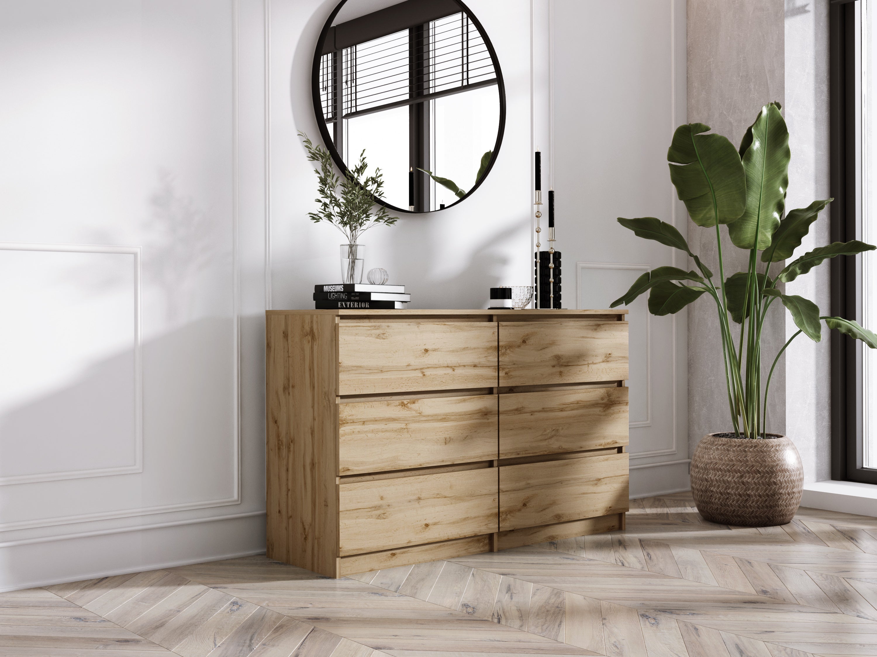 Commode 6 Tiroirs : Chêne Wotan, 120 x 39 x 79 cm - 7