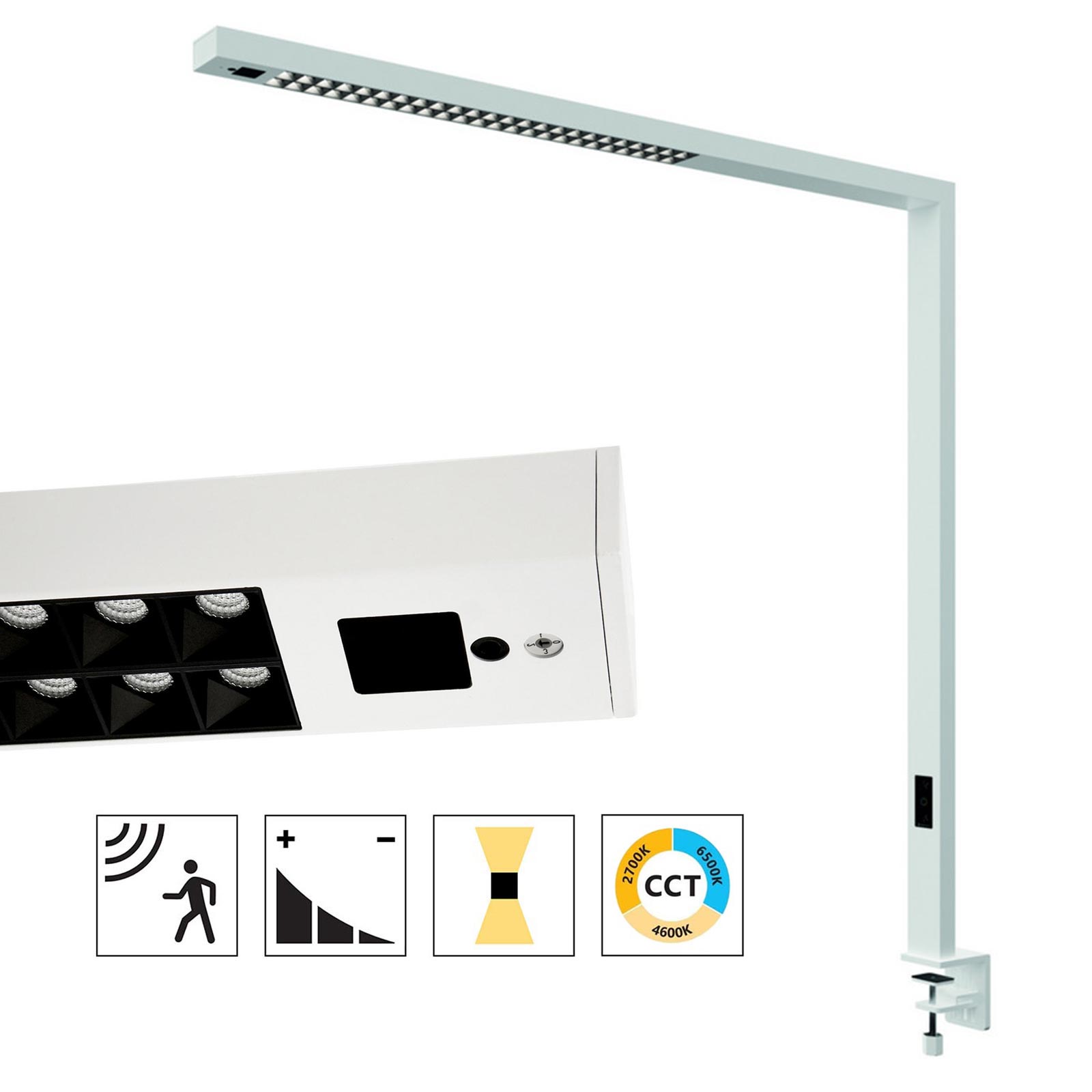 Lampa biurkowa LED 80W o zmiennym natężeniu światła CCT od 2700K do 6500K światło pośrednie czujnik ruchu dotyk 230V BIAŁA