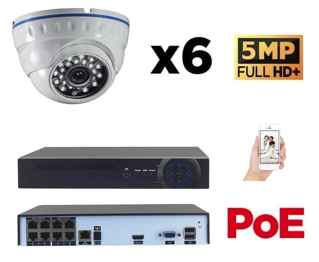 Kit vidéo-surveillance 6 caméras dome ip fullhd+ 5mp poe