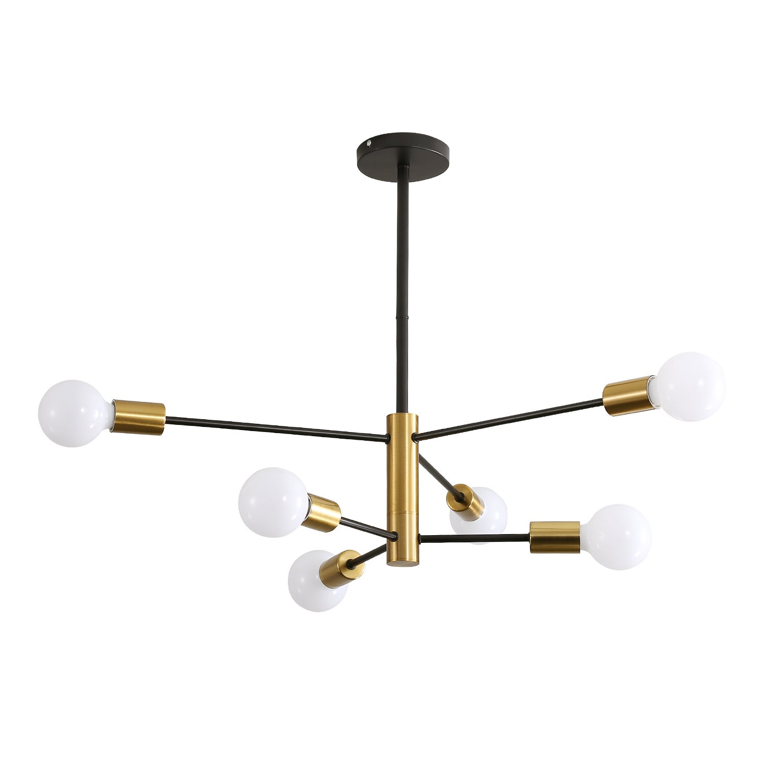 GOECO Lustre Industriel Suspension Vintage, Noir+Or, Réglable 180°, E27, Sans Ampoules, pour Salon chambre salle à manger - 6 lumières - 8
