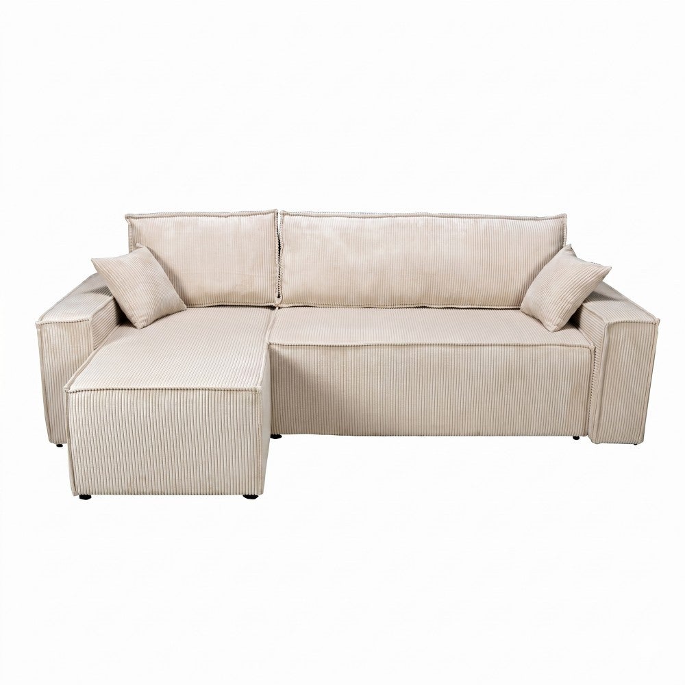 Canapé d'angle convertible et réversible avec coffre ELISE en velours côtelé / Beige - 2
