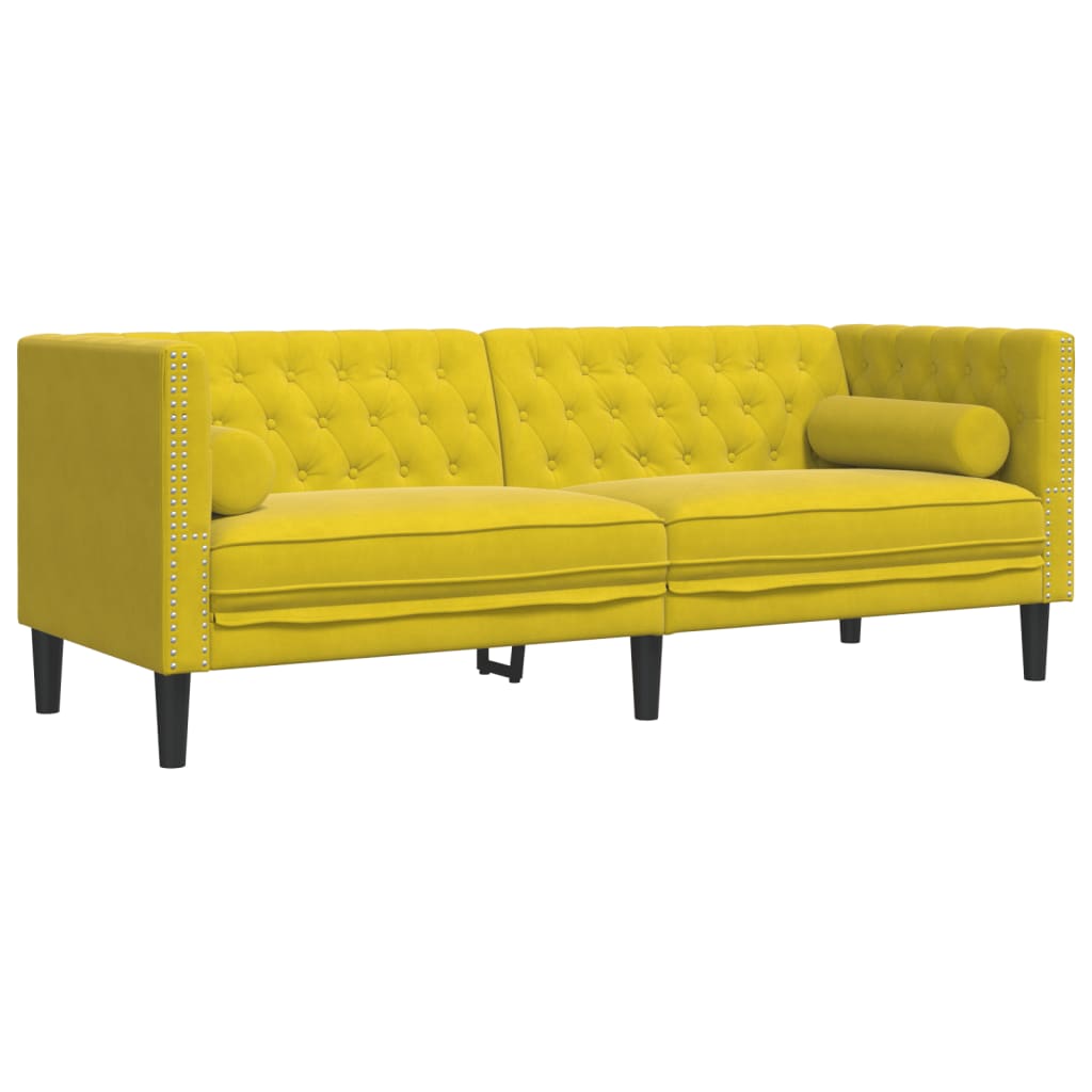 Sofá chesterfield 3 plazas | sofá de salón | sofá de descanso con cojines terciopelo amarillo cfw867111