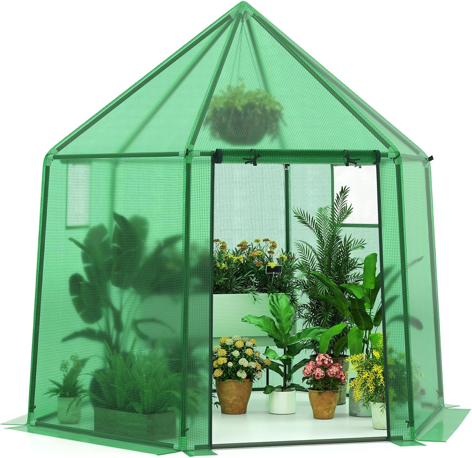 Szklarnia ogrodowa zewnętrzna z pokryciem z PE, przenośna szklarnia zewnętrzna z metalową konstrukcją pokrytą antykorozyjnym PE, 198 x 172 x 190 cm