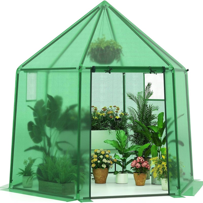 Szklarnia ogrodowa zewnętrzna z pokryciem z PE, przenośna szklarnia zewnętrzna z metalową konstrukcją pokrytą antykorozyjnym PE, 198 x 172 x 190 cm