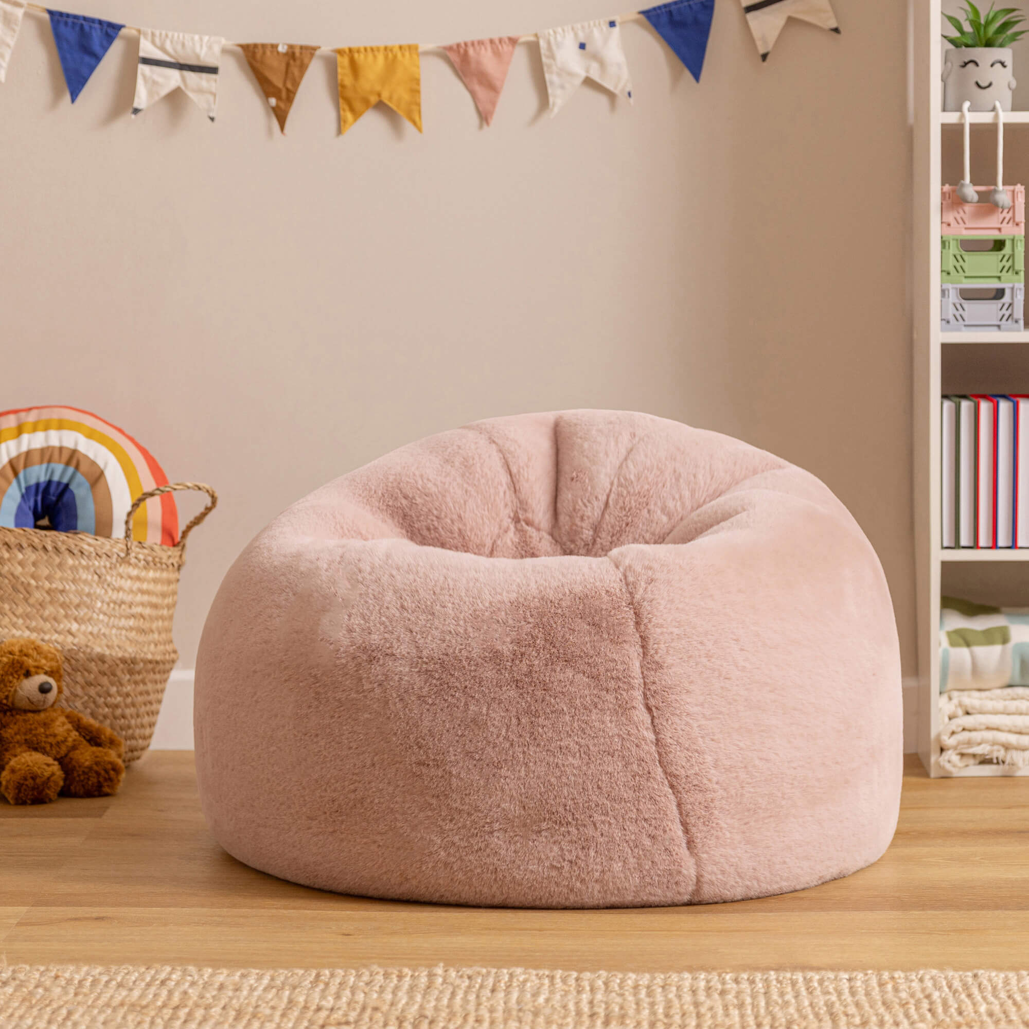 Pouf classique enfant Icon imitation fourrure luxueuse de lapin rose, chambre, salon, 80x80cm Oeko-Tex® - 2
