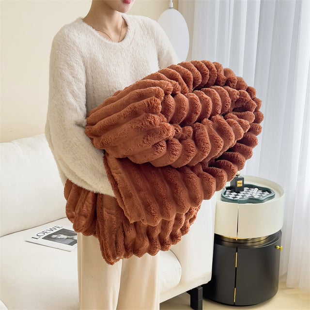 Couverture en laine, plaid, plaid de canapé, poils longs doux et confortable, hiver - marron - 120 × 200 cm