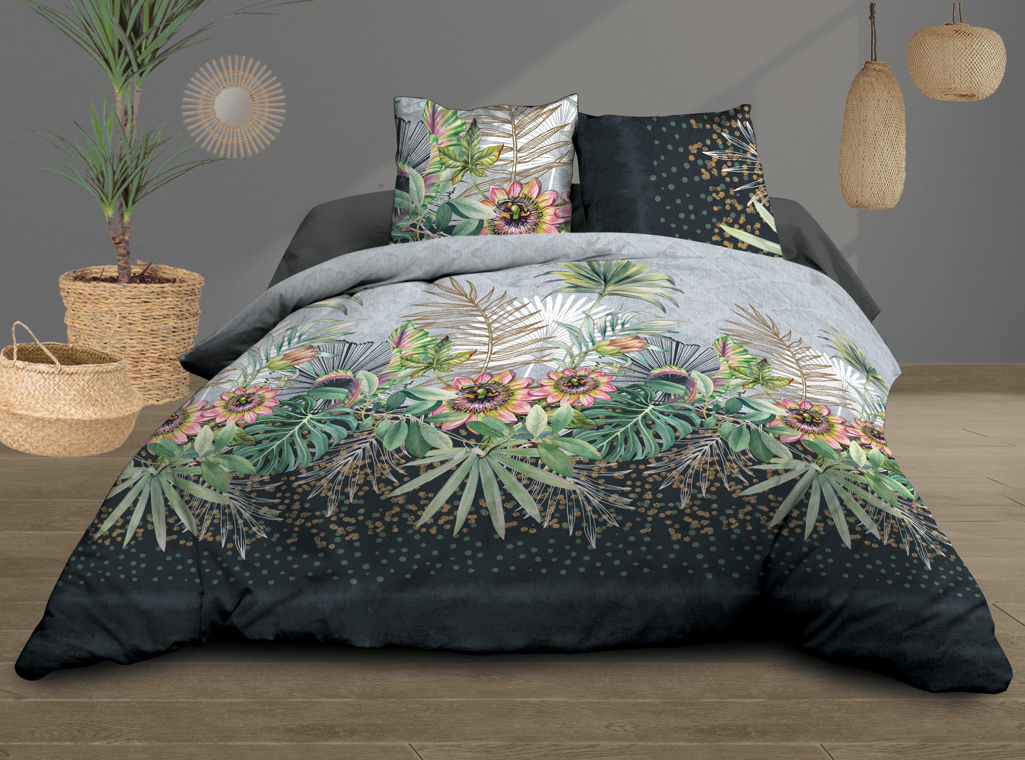 Housse de couette 220x240 + 2 taies - Pur coton 57 fils - Flora | Leroy