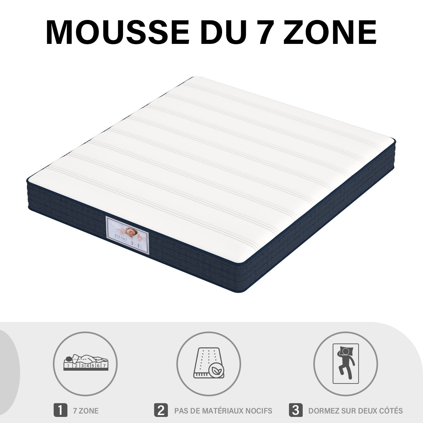 TEENO Ensemble Matelas à ressorts+ Lit Sommier Tapissier Déco 140x190cm, Epaisseur du Matelas 22cm - 2