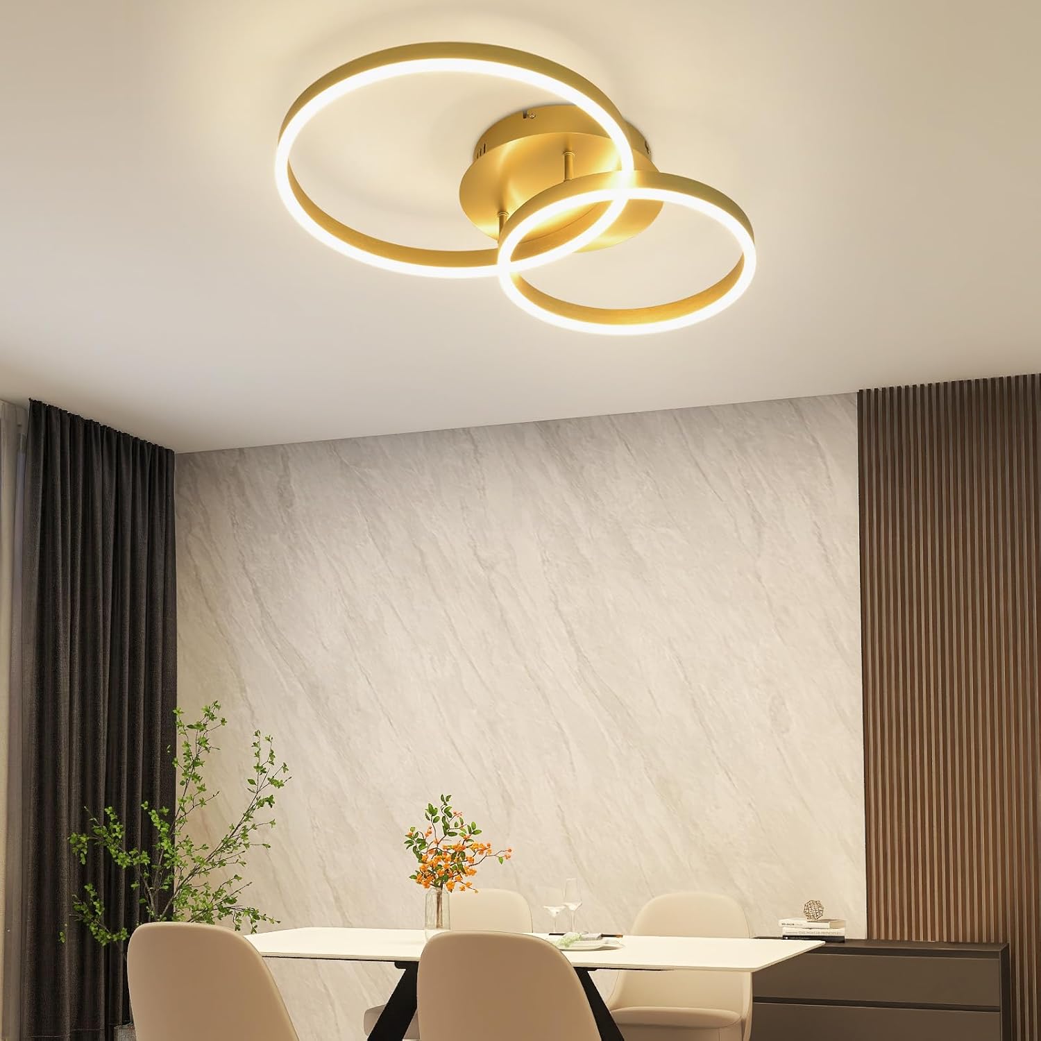 NETTLIFE Lampa sufitowa LED złota 46W 2 pierścienie nowoczesna ściemnialna do salonu sypialni