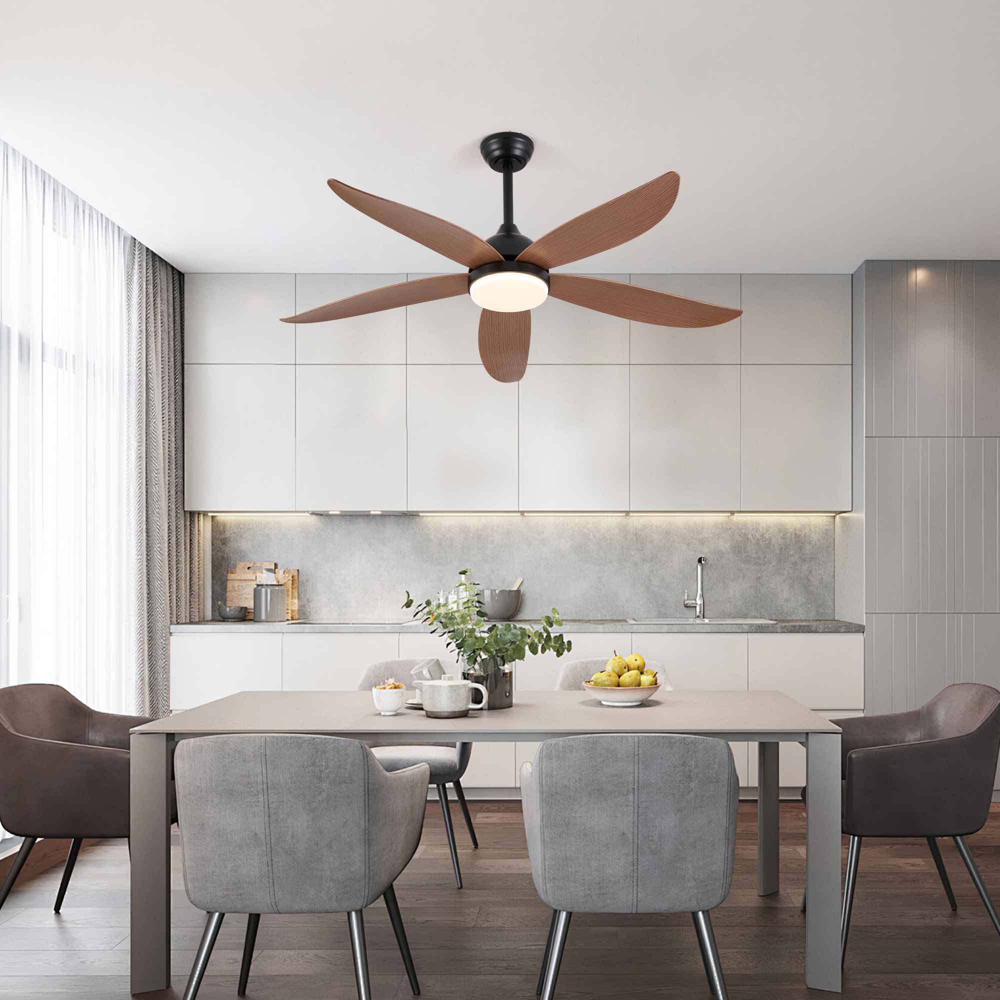 Ventilateur de Plafond Intelligent 132 cm Pales Effet Bois 5 Lames Contrôle APP 6 Vitesses LED 3 Couleurs Veilleuse 110-240V - 4