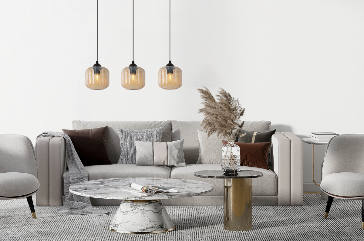 Lampa sufitowa wisząca Riffle loft 3xE27 klosz walec miodowy Light Home LH - 3