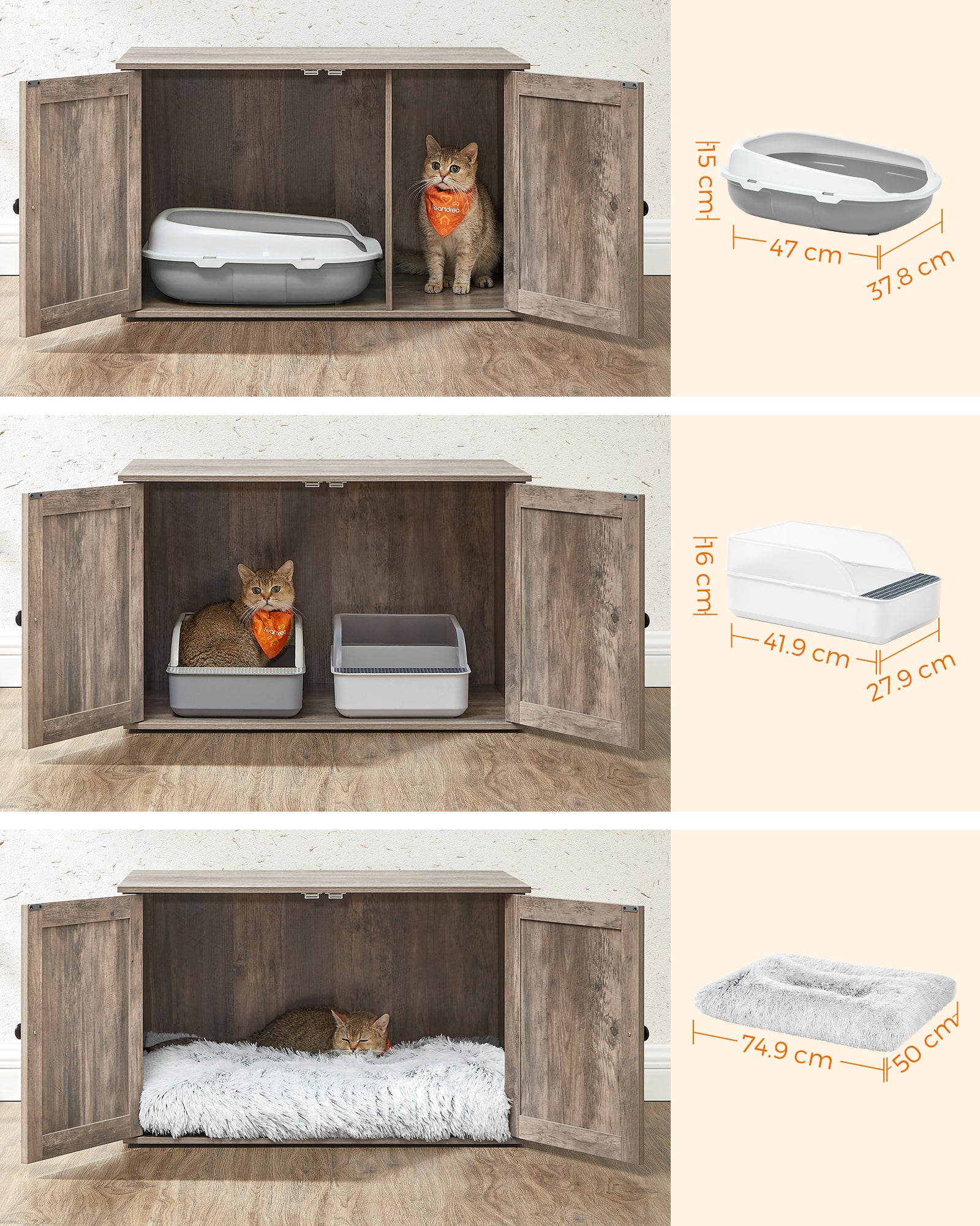 Maison de Toilette Chat, Meuble Litière Chat, avec Séparateur Amovible, Cache-litière pour Chat, Table, 80 x 53 x 50 cm, Grège - 4