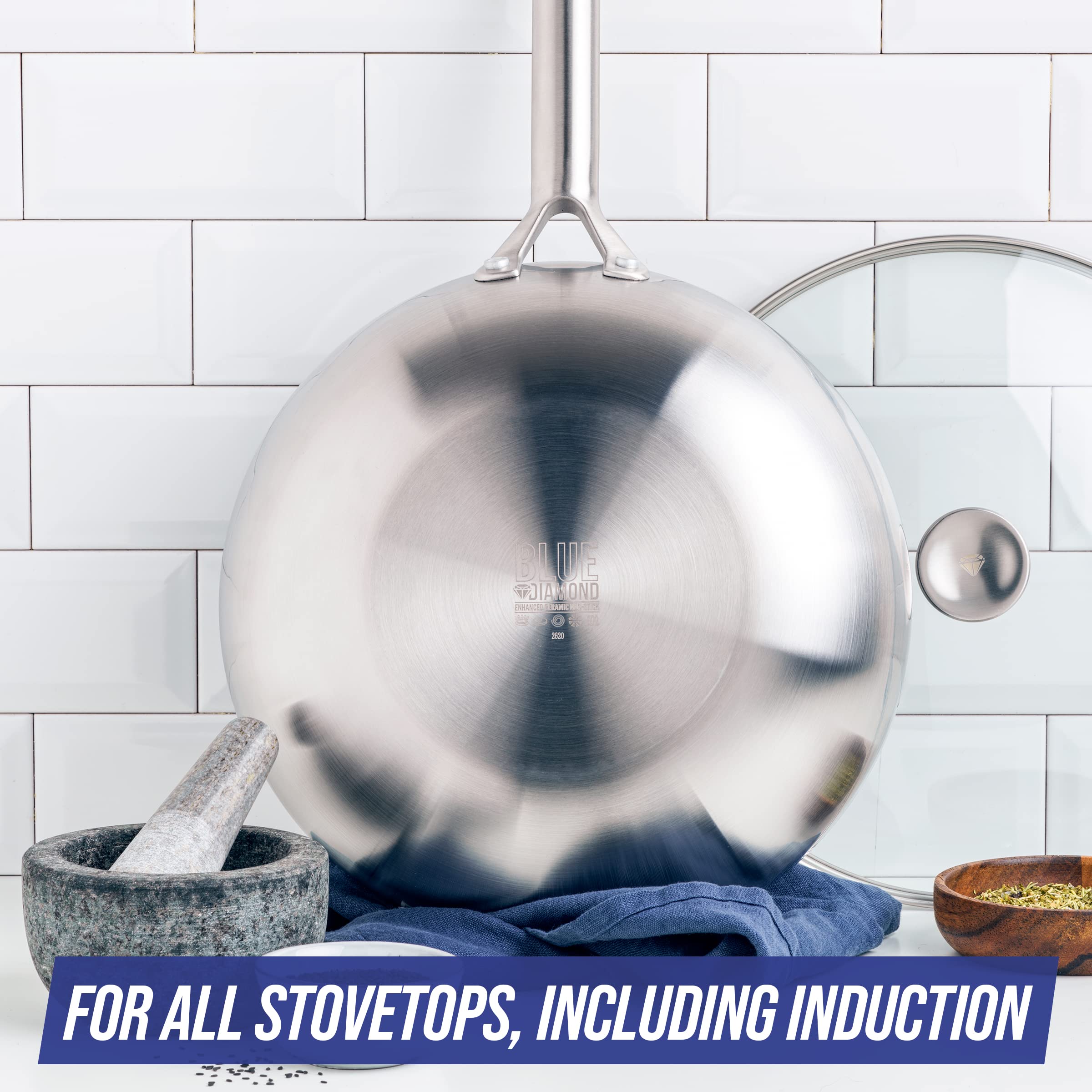 Made In Pentole Set 7 Pezzi In Ceramica Antiaderente - 5 Strati Acciaio Inox - Pentola, Casseruola E Padella - Prodotto In Italia