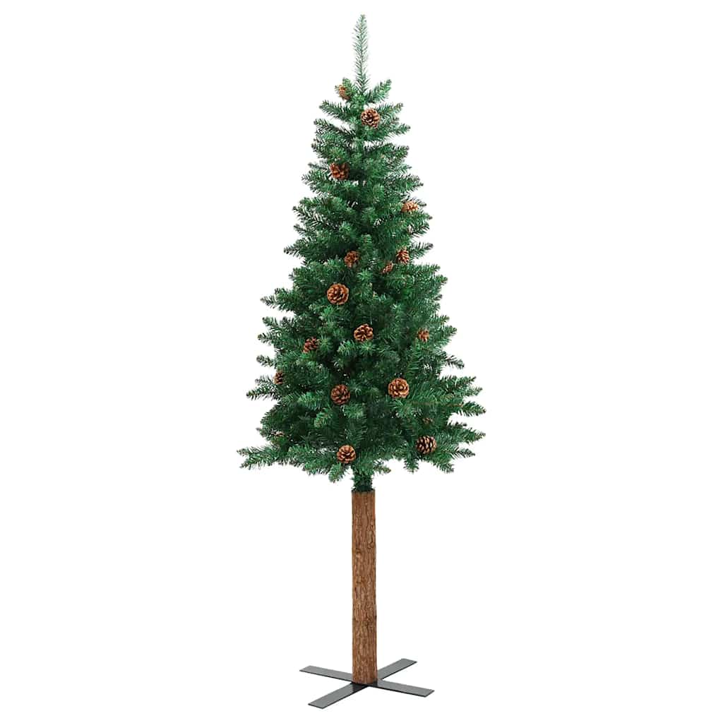 Maison Exclusive - Albero di Natale Sottile con Legno Vero e Pigne Verde 150cm PVC - 3
