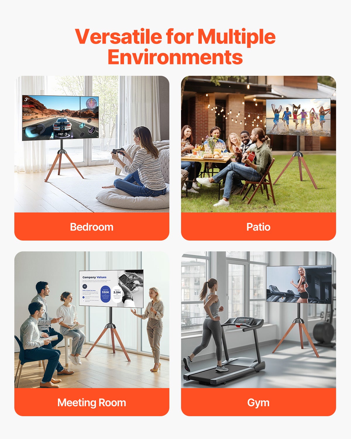 Support TV trépied,VEVOR pour écrans plats/incurvés 40 à 65 pouces,support portable,capacité de charge 45 kg,pour chambre,studio,salon - 6