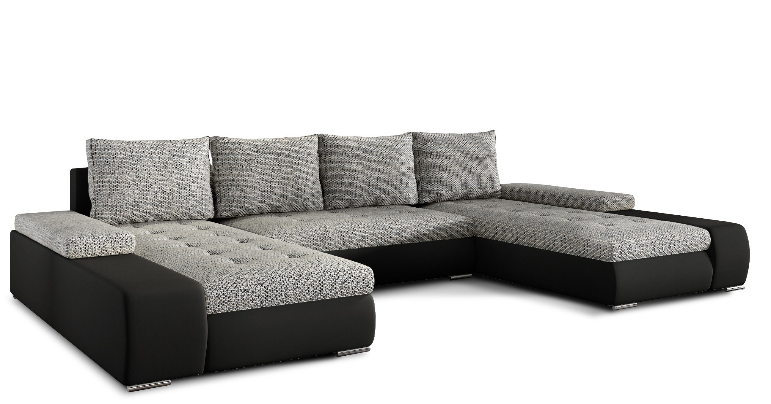Les Tendances  Sofá Convertible Panorámico Bimaterial Tino Con Almacenaje-/ Jaspeado Negro/Gris/Claro , Leroy Merlin