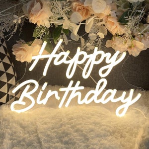 USB - Faisons La Fête - Panneau Néon Led Pour Décoration Murale Joyeux Anniversaire, Lampes USB