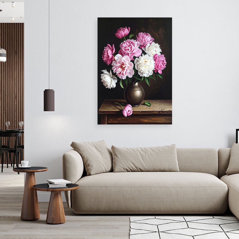 Obraz pionowy do salonu sypialni jadalni, Piwonie różowy bukiet kwiatów 60x90 - 2