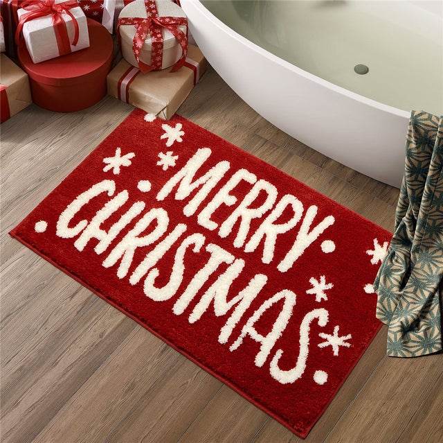 Tapete de banheiro de Natal, tapete de banho de Natal tapete de banho vermelho para decoração de banheiro, antiderrapante, lavável na máquina, 47x75cm