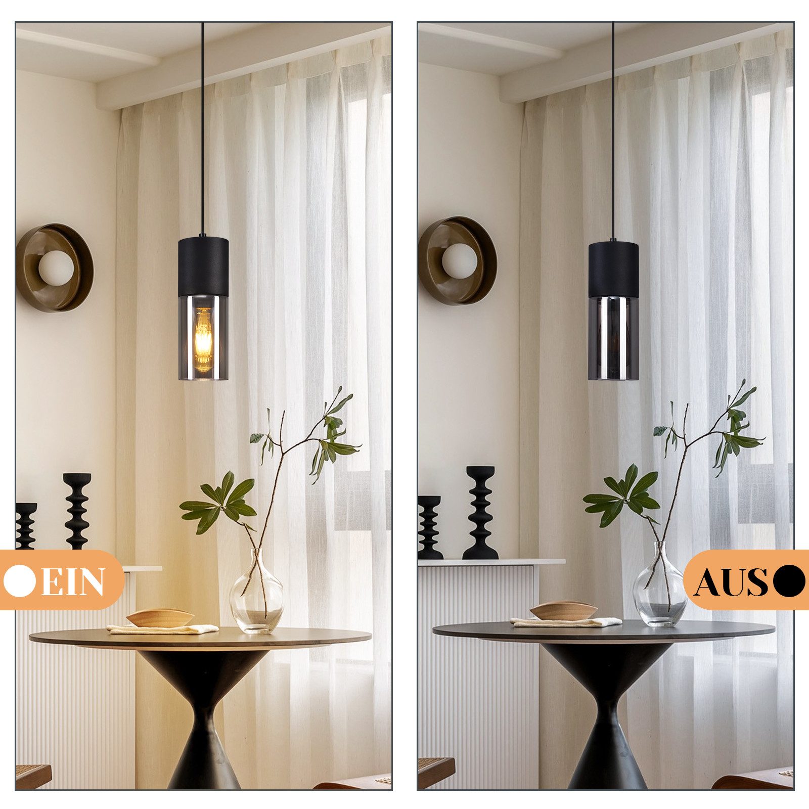 NETTLIFE Lampa wisząca czarna lampa wisząca E27 kuchnia czarne szkło metal 1 żarówka industrialna nowoczesna - 5