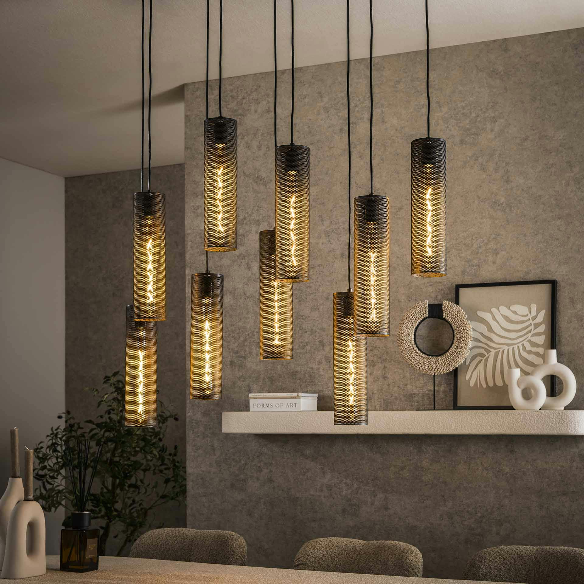 Suspension Contemporaine Habitat Noire - Intérieur Alu Mat - Vintage 1980
