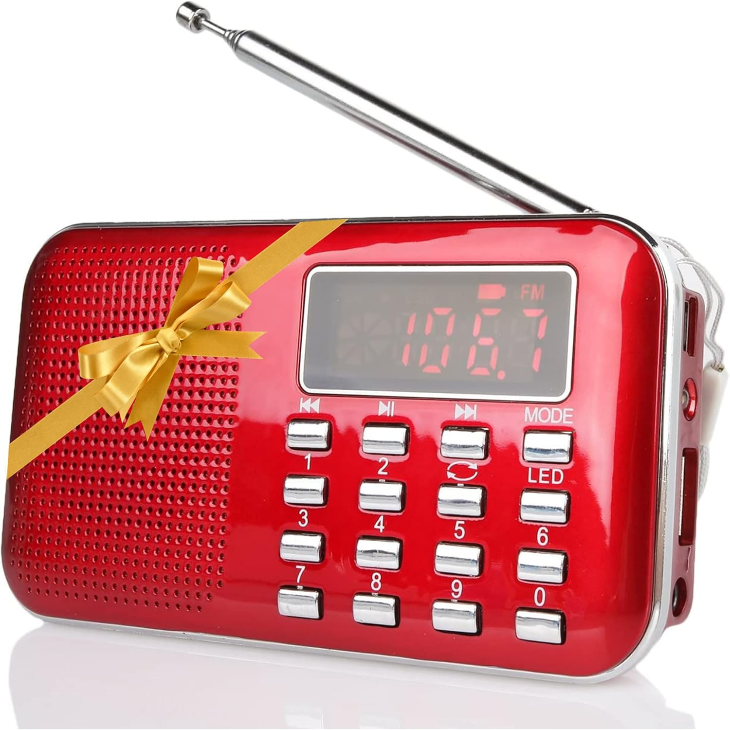 RF23 Przenośne Radio Z możliwością Ładowania FM/AM USB Micro-SD i Wbudowany Odtwarzacz Mp3 (Czerwone)