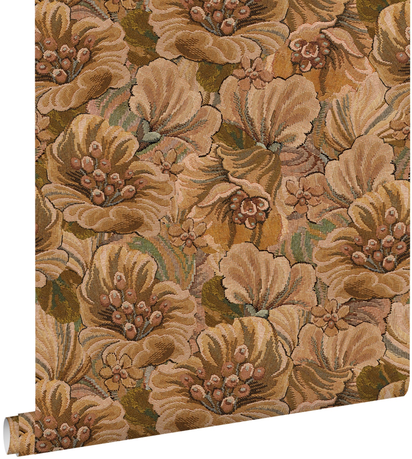 Tapeta haftowany kwiatowy wzór beżowo-brązowym - 50 x 900 cm - ESTAHOME