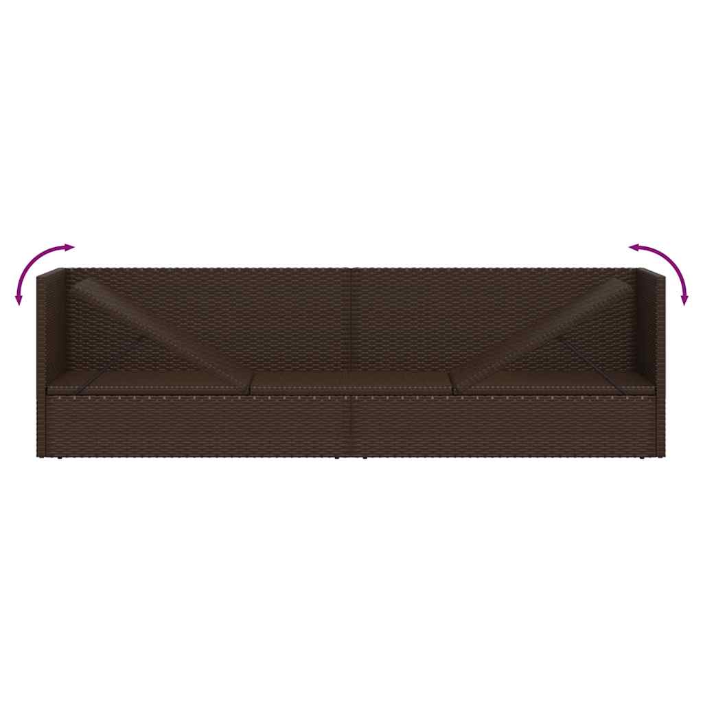 vidaXL Espreguiçadeira jardim c/ almofadão+almofadas vime PE castanho - 9