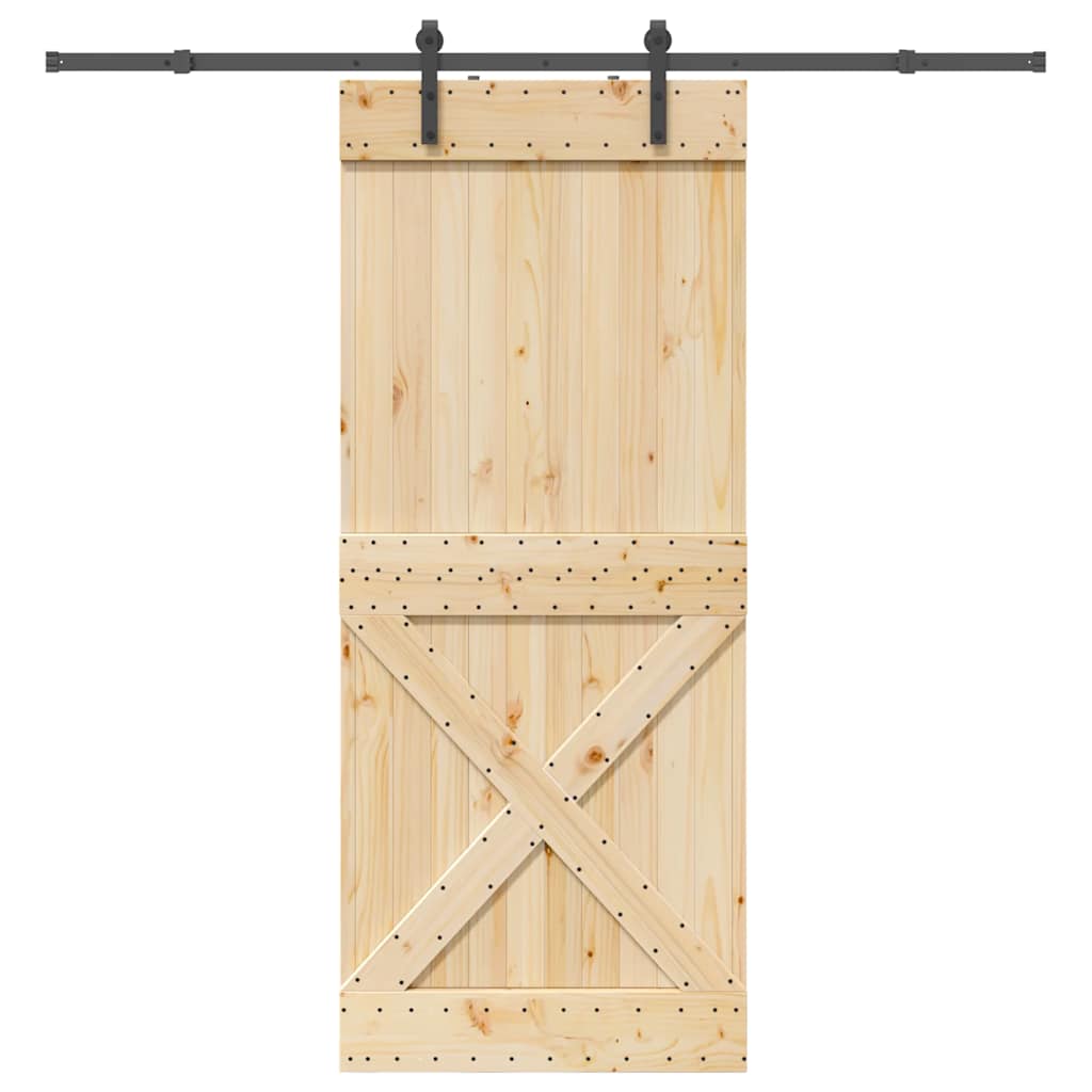 Porta Scorrevole In Legno Di Pino Massiccio – 90x210 Cm, Kit Ferramenta Incluso, Guida In Acciaio, Design Rustico Per Interni