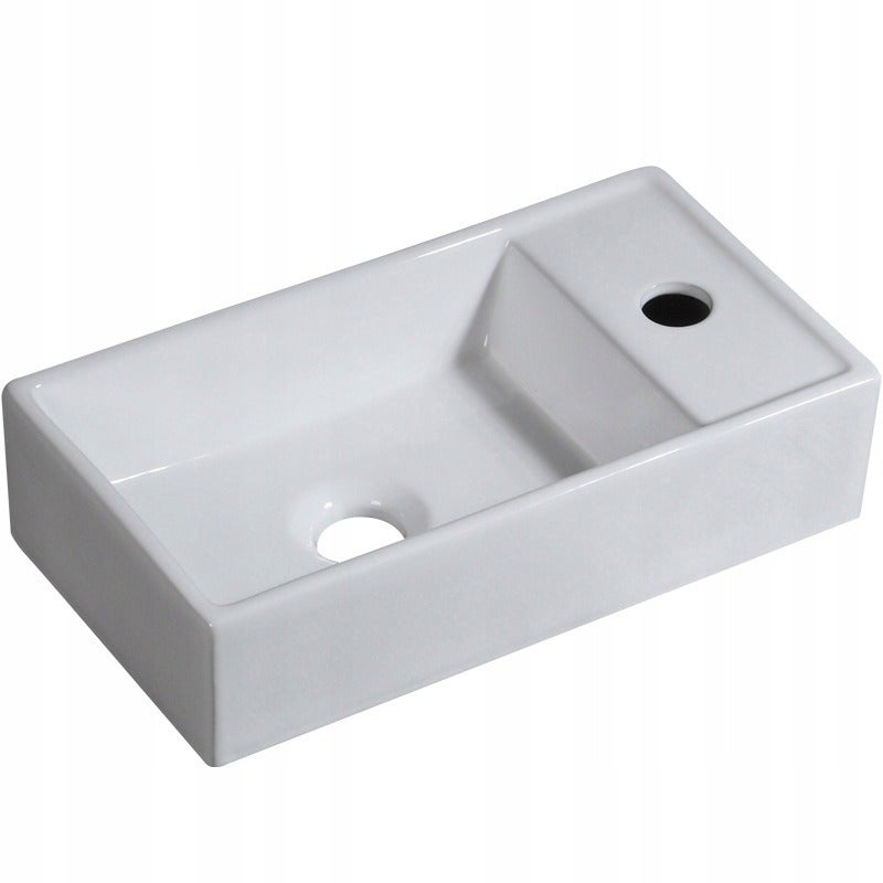 Biała umywalka prostokątna nablatowa ceramiczna 40x22x10
