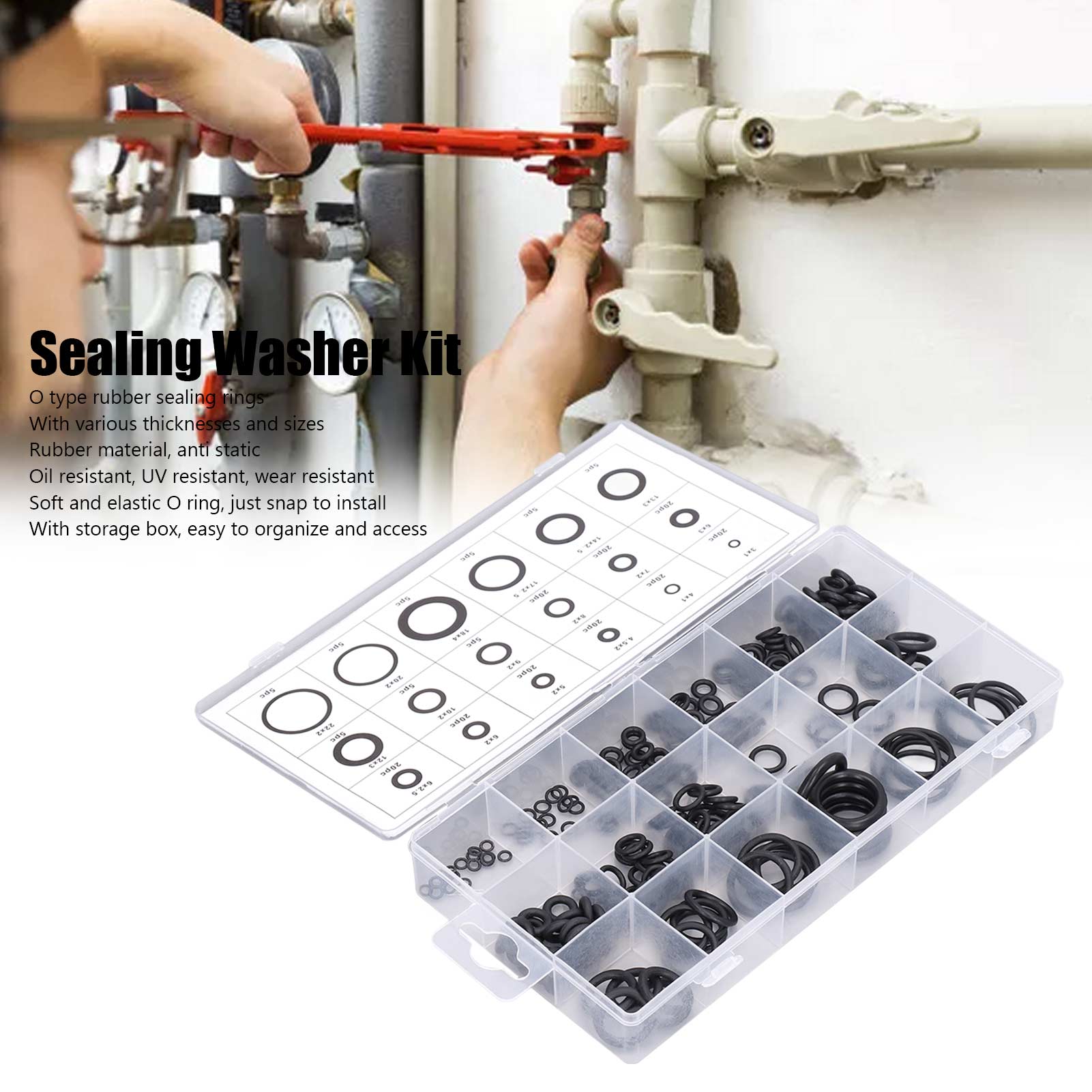 Kit 225 anéis de vedação em borracha, resistentes, para carros, eletrônica, bicicletas, ferramentas, com caixa organizadora - 6