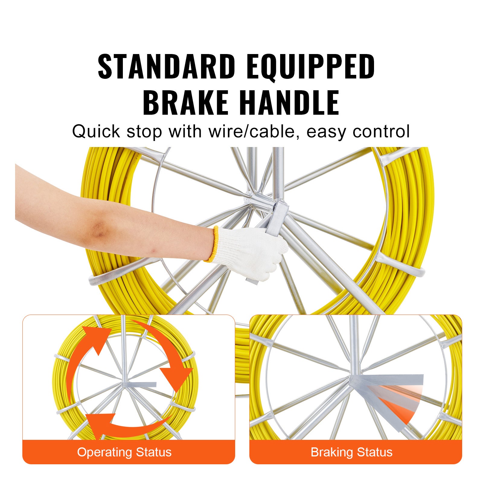 Ruban tire-fil en fibre verre SucceBuy 492 pi × 5/16 po, avec support bobine en acier et 3 têtes de traction, outil de câblage pour murs et conduits - 7
