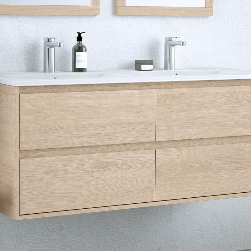 Szafka łazienkowa wisząca z umywalką w zabudowie - Okleina dębowa - 120 cm - MILIPAM