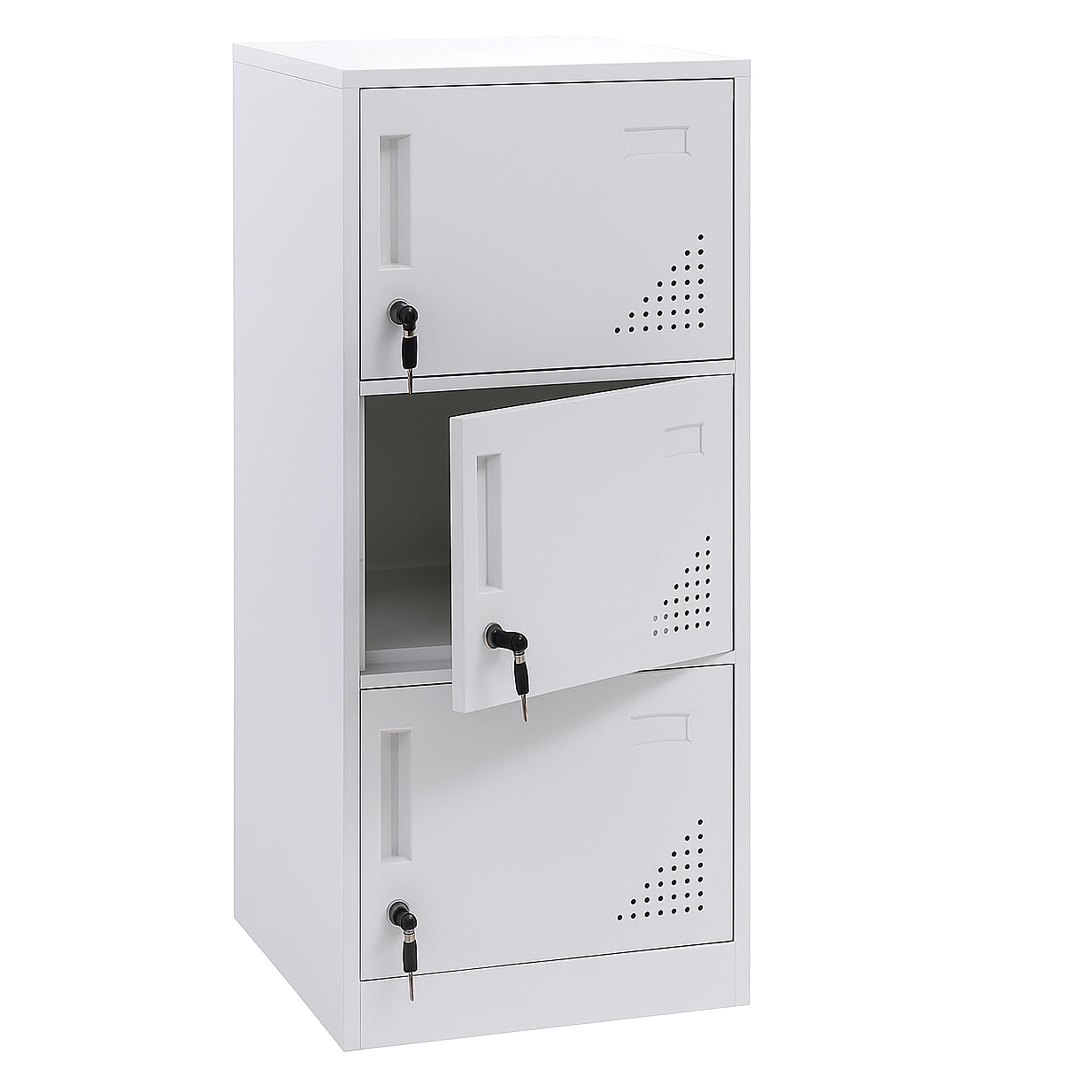 Szafka HWC-P63, szafka z zamkiem, szafka z 3 drzwiami, 90 x 38 x 45 cm, stal ~ biała