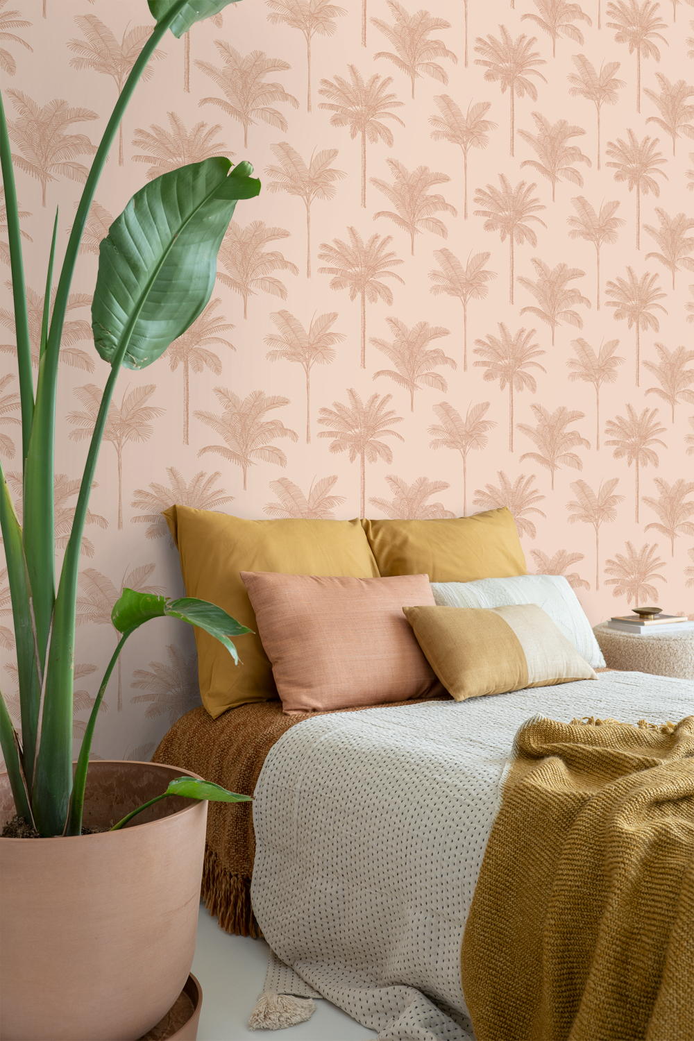 Papel pintado palmeras rosa terracota - 0.53 x 10.05 m - estahome