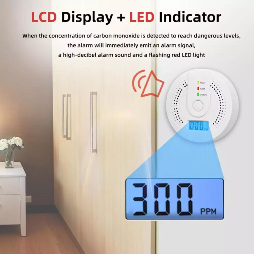 Rilevatore di monossido di carbonio 2 pezzi, allarme di monossido di carbonio con display digitale a LED e allarme sonoro, 96 x 31 mm (senza batteria) - 4