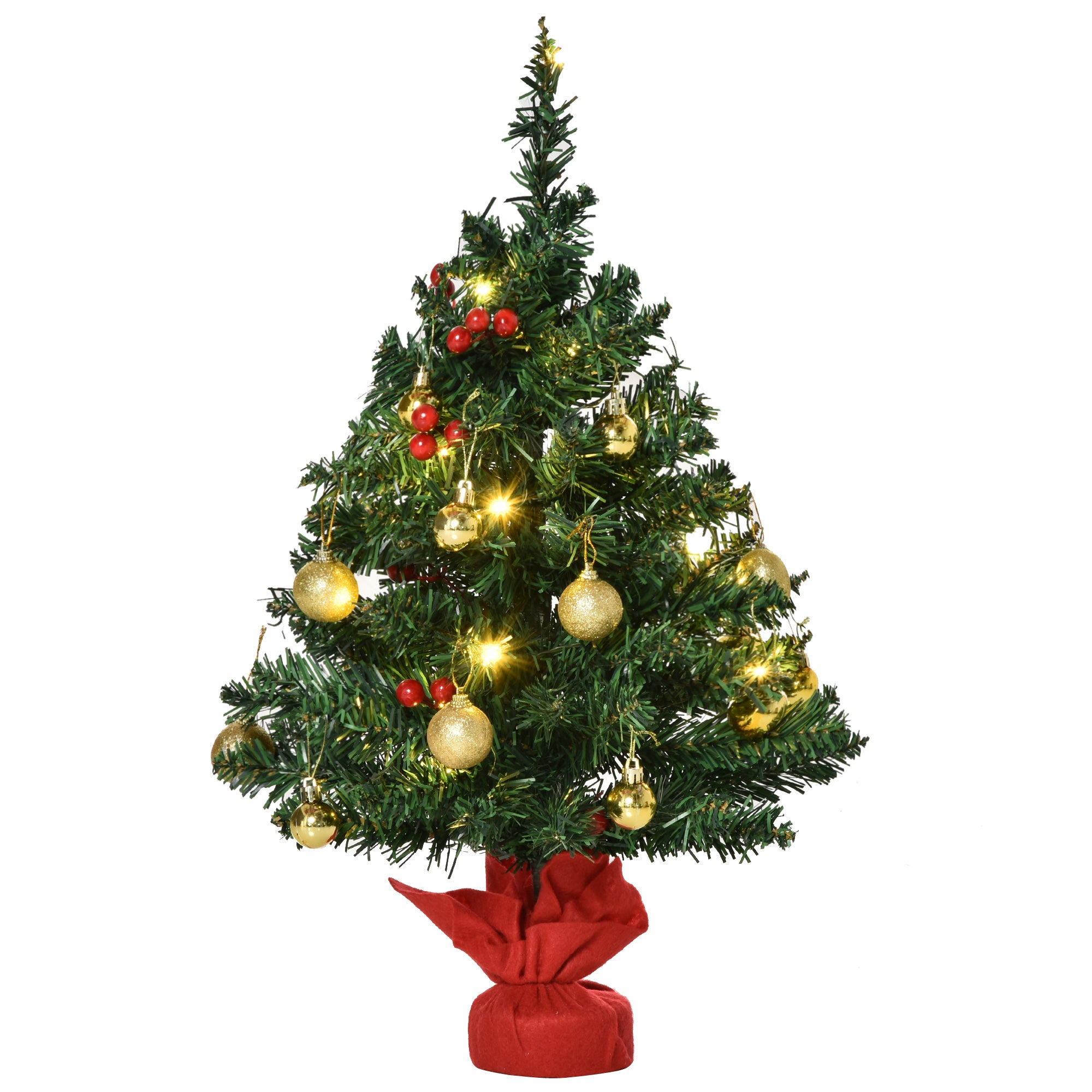 Mini Choinka Bożonarodzeniowa z LED, Kuli i Jagódkami, Stały Podstawa Cementowa, Ø40x60cm, Zielony PVC
