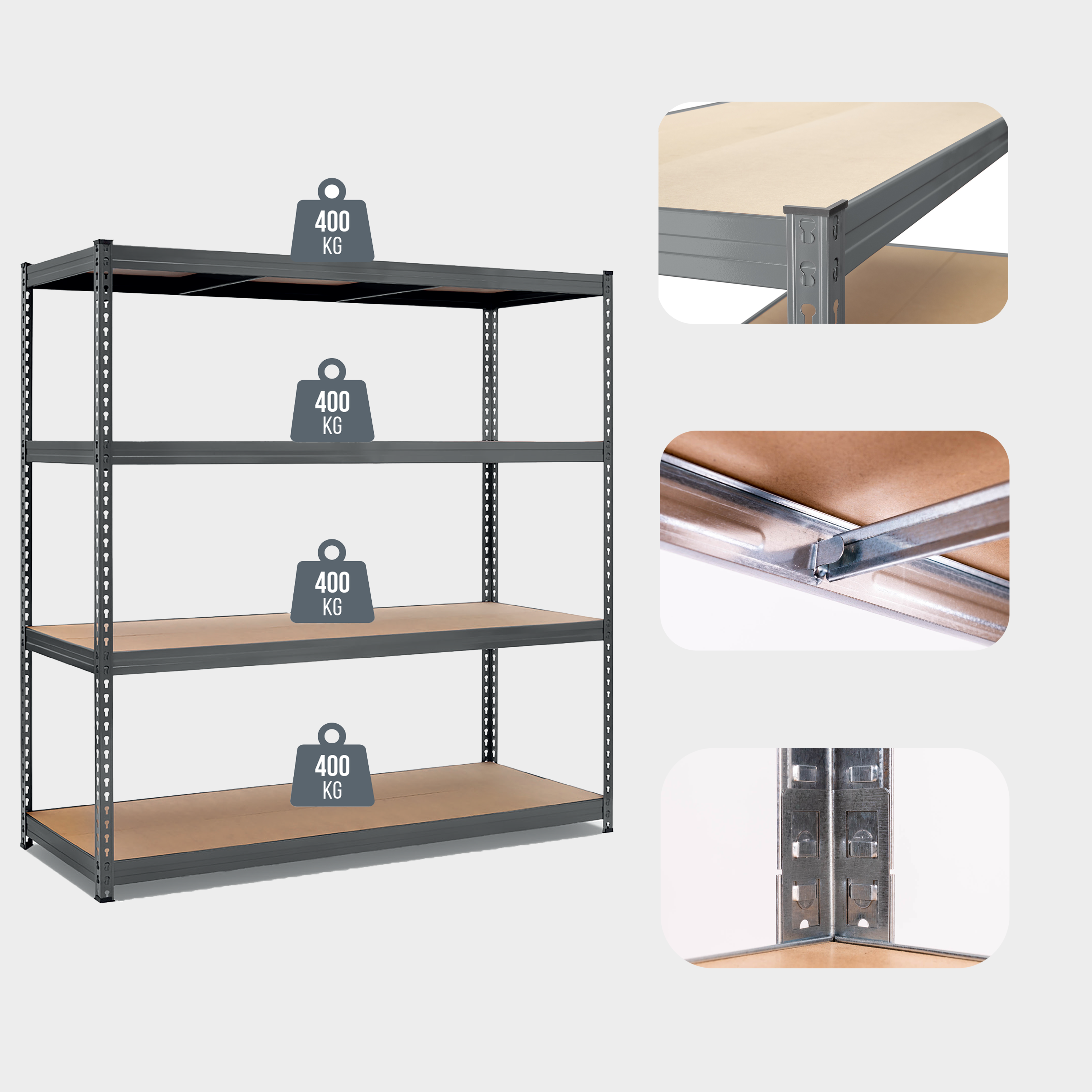 Etagère garage acier epoxy 4 tablettes ROBUS - Gris - l.180xH.180xP.60 cm - AVASCO - 3