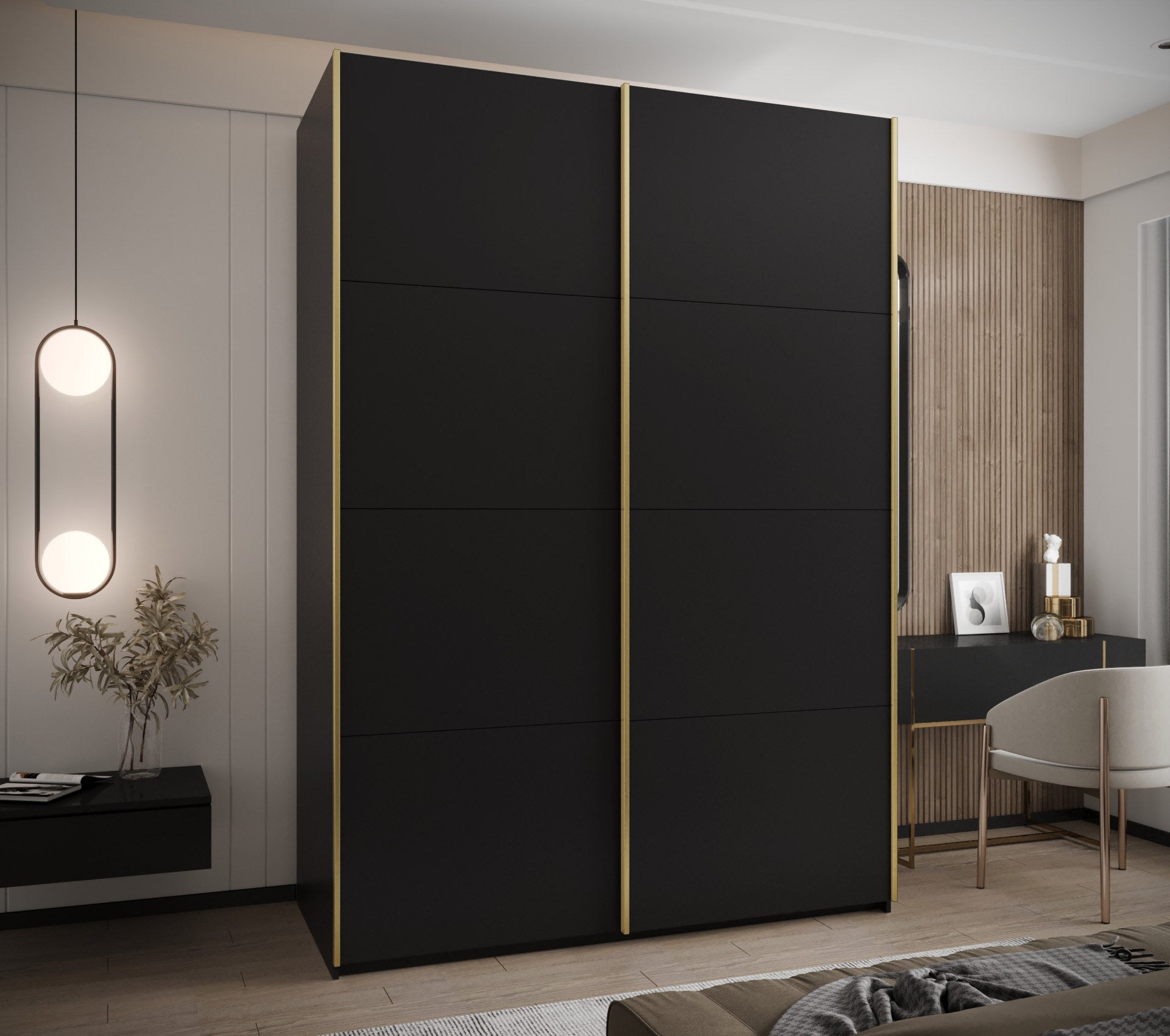 Szafa przesuwna wysoka Lux 1 180 x 64 x 245,5 cm czarny + czarny + u. złoty - Abiks Meble - 2