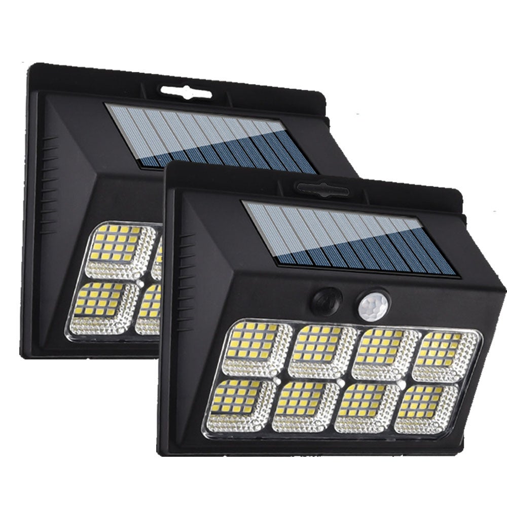 2-częściowe lampy solarne zewnętrzne z wodoodpornym czujnikiem ruchu, 128 LED Solar Flood Security Wall Lights z 3 trybami