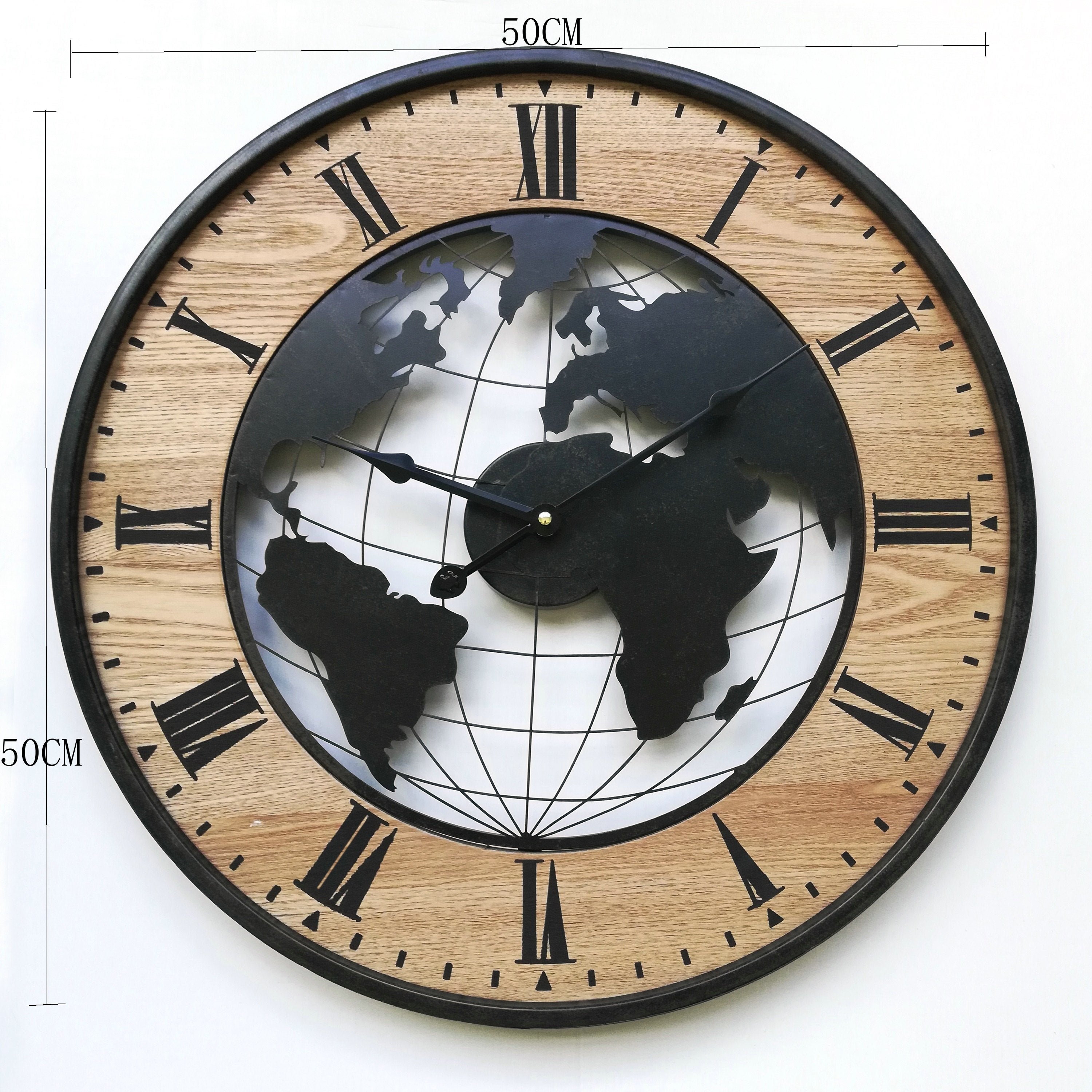 Horloge Murale Rebecca Mobili Ronde Rétro Marron Noir Mdf Analogique 50x50x4,5 - 3