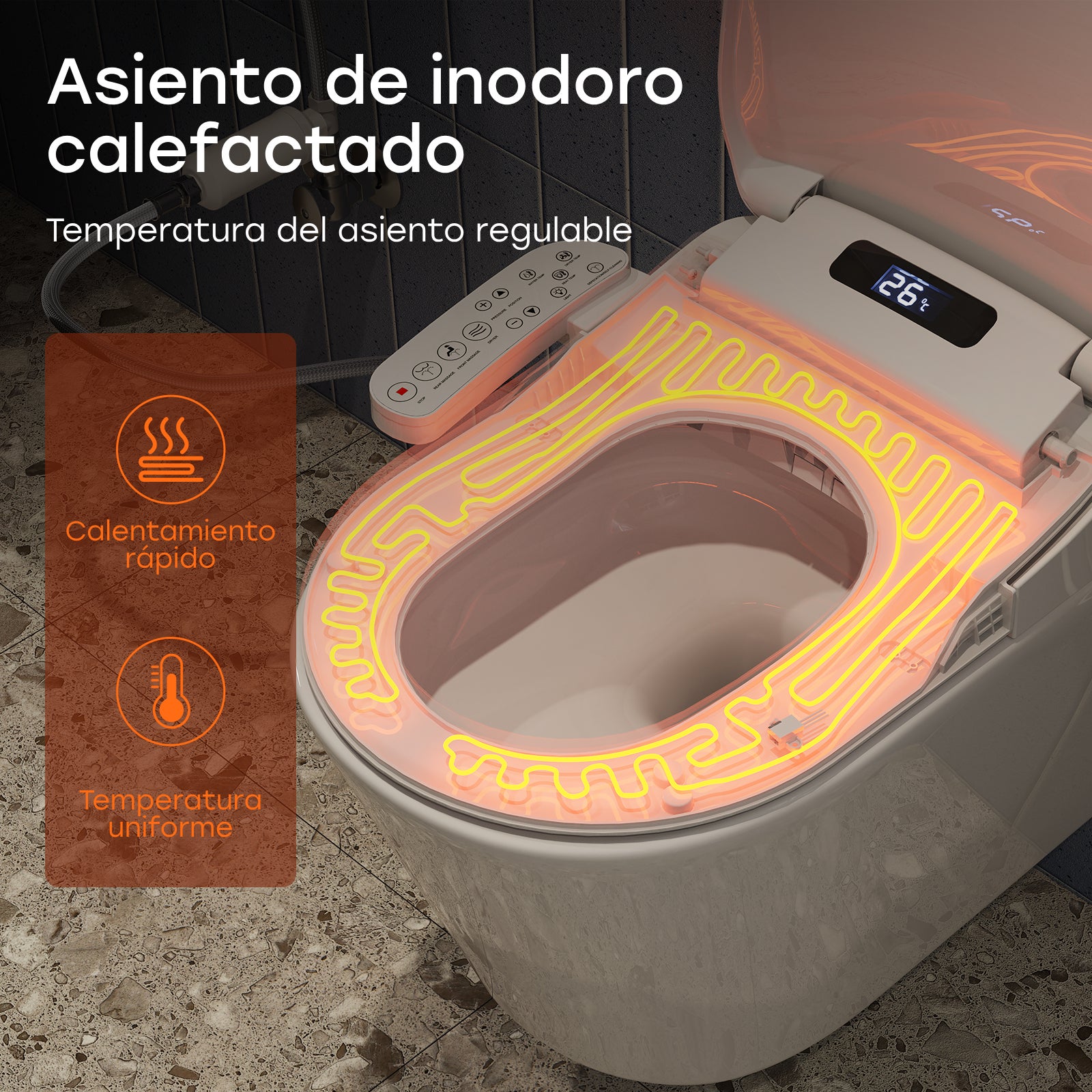 HOROW Asiento de inodoro inteligente inteligente con boquilla, función de ducha, secado de aire caliente, temperatura ajustable y presión de agua, luz - 4